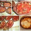 Earthenware Dishes with Meat, Potatoes and Tomatoes