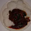Пиле с доматен сос и канапе от ориз