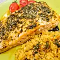 Salmon with Red Lentils and Chermoula Sauce