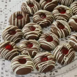 Cocoa Cookies with White Chocolate and Strawberry Jelly