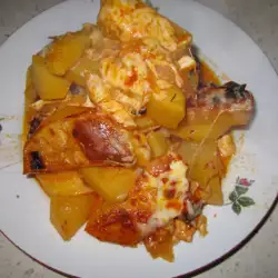 Картофи на фурна с лук и топено сирене