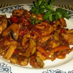 Пилешко с гъби и зеленчуци по китайски