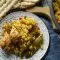 Arroz al curry con jamoncitos de pollo a la sartén