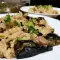 Reis aus dem Ofen mit Kalbfleisch, Herbsttrompete Pilzen und Lauch