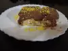 Бисквитена торта с пудинг, течен шоколад и банани