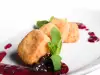 Breaded White Cheese with Blueberry Jam