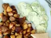 Картофи с наденички на тиган и немска млечна салата