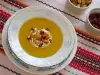Cream of Pumpkin Soup with Dried Tomatoes and Croutons