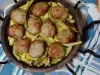 Кюфтета с картофи, гъби и чорбаджийски чушки на сач