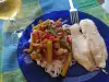 Нудълс със зеленчуци и бяла риба по китайски