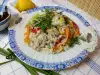 Ориз Басмати с пилешко, зеленчуци и пикантен сос