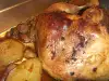 Brathähnchen mit Kartoffeln, Champignons und Knoblauch