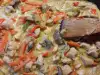 Пиле със зеленчуци и кралски печурки