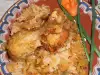 Pollo con arroz, patatas y col fermentada