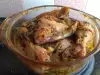 Chicken Legs in a Glass Cook Pot with Onions