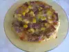 Пица с луканков салам, царевица, прясносолно сирене и босилек