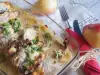 Kiprolletjes met peer, champignons en kaas