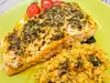 Salmon with Red Lentils and Chermoula Sauce