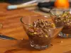 Mousse de chocolate con naranjas caramelizadas y pistachos