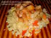 Свинско и пържен ориз със зеленчуци в сладко-кисел сос