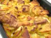 Картофи на фурна с гъби, топено сирене и кашкавал